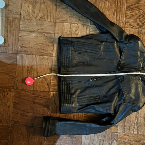 DKNY Black Leather Zip Front Hoodie jacket. Size XL. Mint condition. - Picture 7 of 10